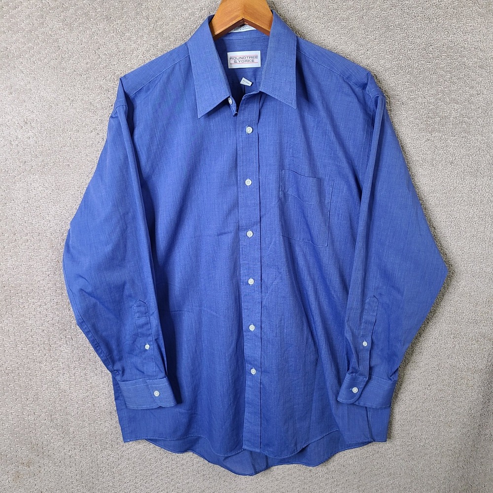 Vintage Roundtree & Yorke Shirt Mens 16.5 33 Blue Button Down‎ Cotton Blend